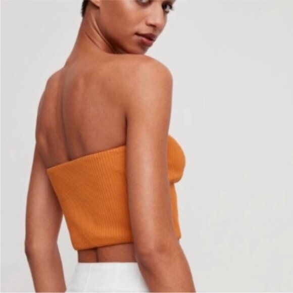 Aritzia Wilfred Gaby Strapless Crop Tube Crop Top Orange Size Small - Picture 3 of 7